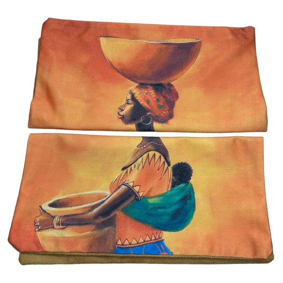 Unbranded 2 Pillowcase Covers Black Women Art African Handmade Zip Closure Decor - Picture 1 of 6